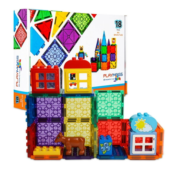 Playmags Magnetic Tiles, Magnetic Building Bricks, Playmags Exclusive Magnetic Blocks, Skill Development, Ages 3+ (Big Bricks Tiles)