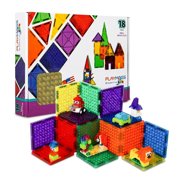 Playmags Magnetic Tiles, Magnetic Building Bricks, Playmags Exclusive Magnetic Blocks, Skill Development, Ages 3+ (Small Bricks Tiles)