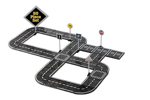 Playmags Magnetic Tiles Road Set - 50 Pcs STEM Educational Construction Toy Car Track, Building Blocks Magnet Toys for Toddlers, Safe for Ages 3+
