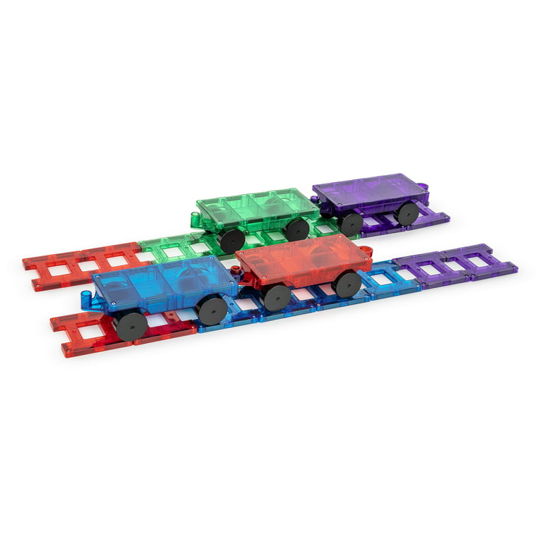 Playmags Magnetic Tiles Train Set, 20 Piece Accessory Set Includes 4  Trains, Stronger Magnets, Building Blocks Add-On, STEM Toys for Kids. 