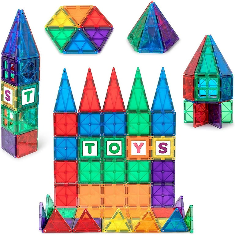 Playmags Magnetic Tiles for Kids 60 Pc Magnet Blocks with ABC Click ins STEM Development Building Toys for Boys Girls Toddlers