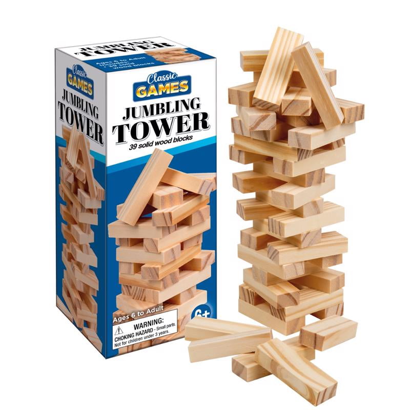 Playmaker Toys 6049503 Classic Games Jumbling Tower Wood Toy, Natural - 39 Piece - Pack of 12