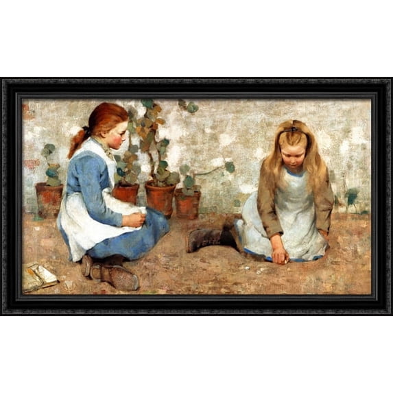 Playmates 40x24 Large Black Ornate Wood Framed Canvas Art by George Henry