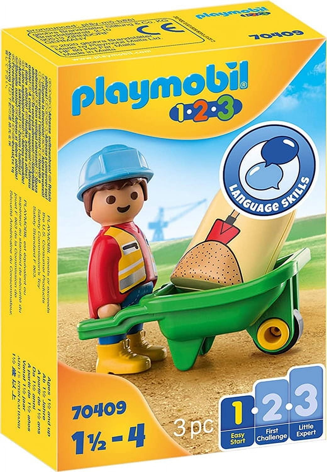 Playmobil 1.2.3 Construction Worker w/ Wheelbarrow 70409 (for Kids 1.5 - 4  yrs)