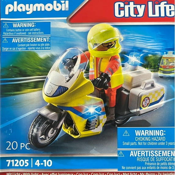 Playmobil City Life Rescue Motorcycle With Flashing Light Building Set 71205
