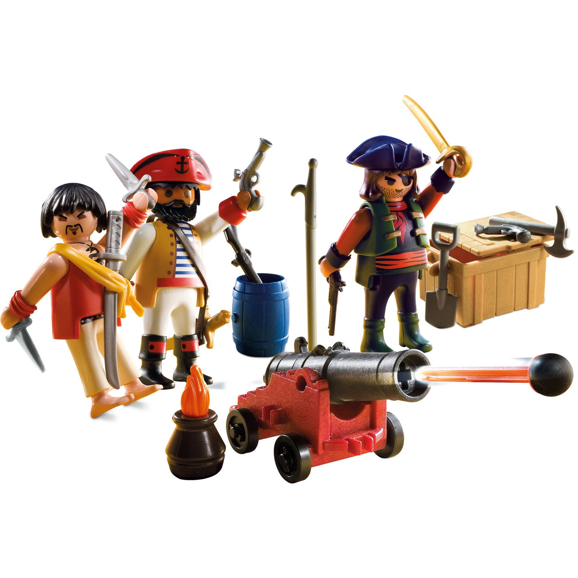 Lot of Playmobil Pirate Ship, figures & accessories; Chest Cannons Weapons  Bird