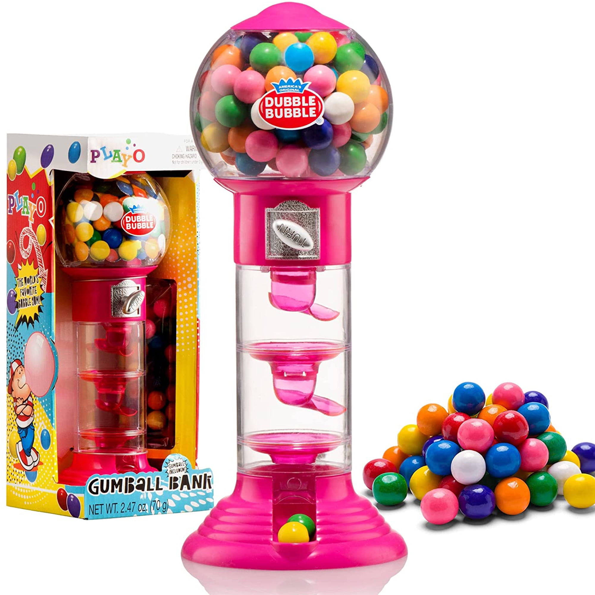 Playo 10.5” Spiral Gumball Machine For Kids with 40 Pcs Bubble Gum, Red 