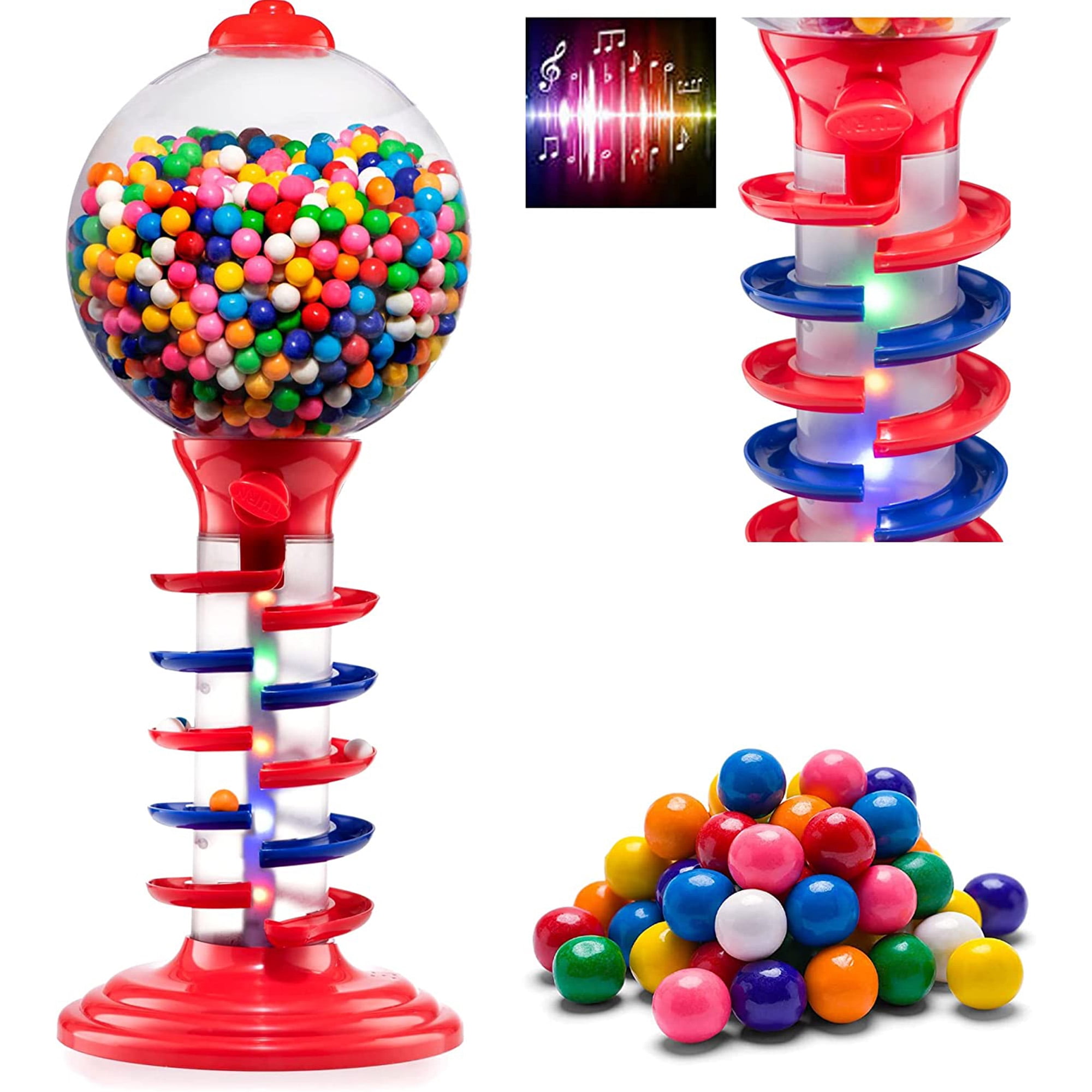 Playo 10.5” Spiral Gumball Machine For Kids with 40 Pcs Bubble Gum, Red 