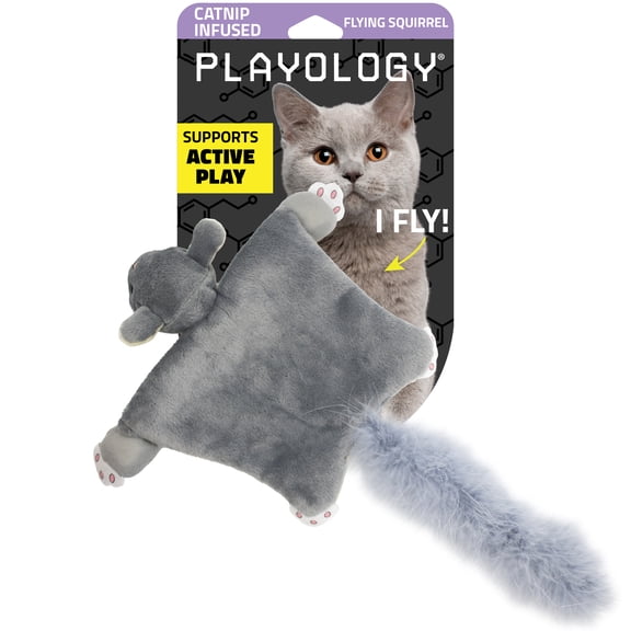 Playology Cat Toys | Flying Plush Stuffed Animal Squirrel Toy Infused with Catnip