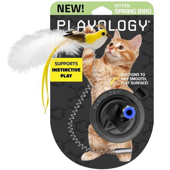Playology Cat Toys | Interactive Suction Cup Spring Bird Feather Toy for Cats