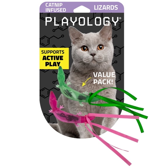 Playology Cat Toys | Catnip Infused Durable Rubber Lizard with Bugs, 2-Pack