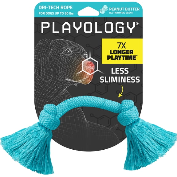 Playology Dog Toys | Durable Dri-Tech Rope, Peanut Butter Scented Tug of War Toy - Medium