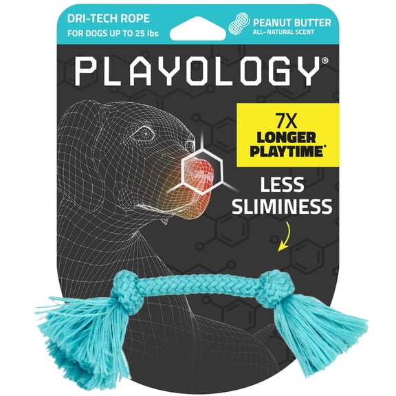 Playology Dog Toys | Durable Dri-Tech Rope, Peanut Butter Scented Tug of War Toy - Small