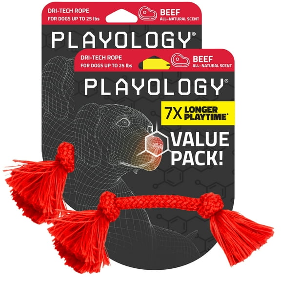 Playology Dog Toys | Durable Dri-Tech Rope, Beef Scented Tug of War Toy - Small, 2-Pack
