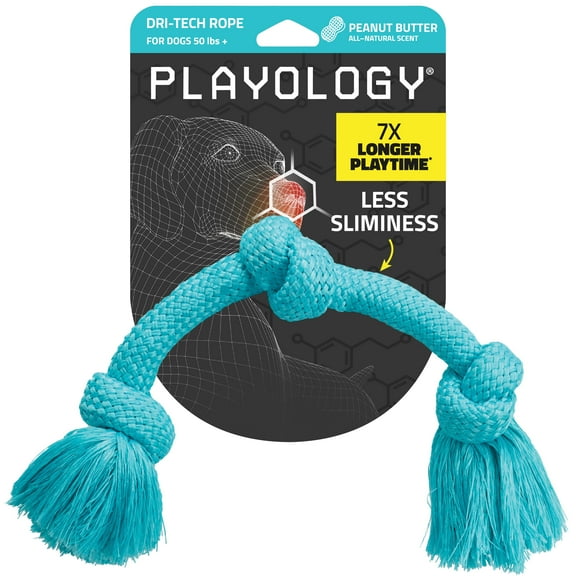 Playology Dog Toys | Durable Dri-Tech Rope, Peanut Butter Scented Tug of War Toy - Jumbo
