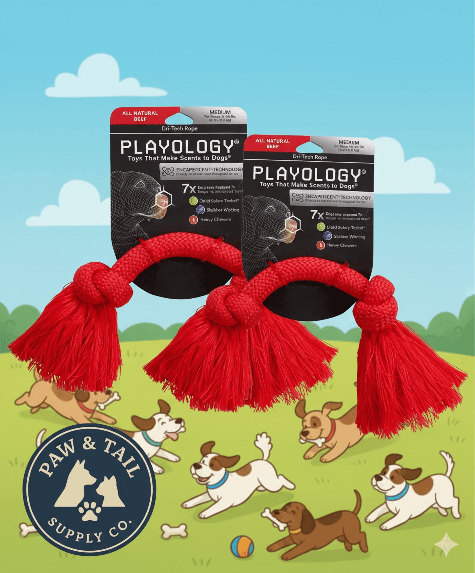 Playology Dri-Tech Rope Dog Toy Medium All Natural Beef Scent Tug Fetch Chew 2PCK – Wholesale Bundle!