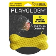 Playology Dual Layer Bone, Chicken Scented Yellow Dog Toy for Medium Dogs