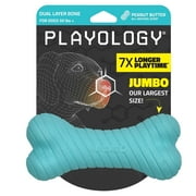 Playology Dual Layer Bone, Peanut Butter Scented Blue Dog Toy for Large to XL Dogs