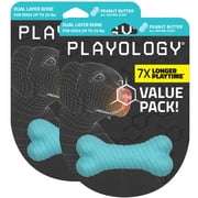 Playology Dog Toys | Chew Toy Dual Layer Bone, Peanut Butter Scented Toy - Small, 2-Pack