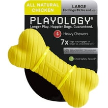 Playology Dual Layer Dog Bone Toy, All-Natural Chicken Scent, Large, Yellow.