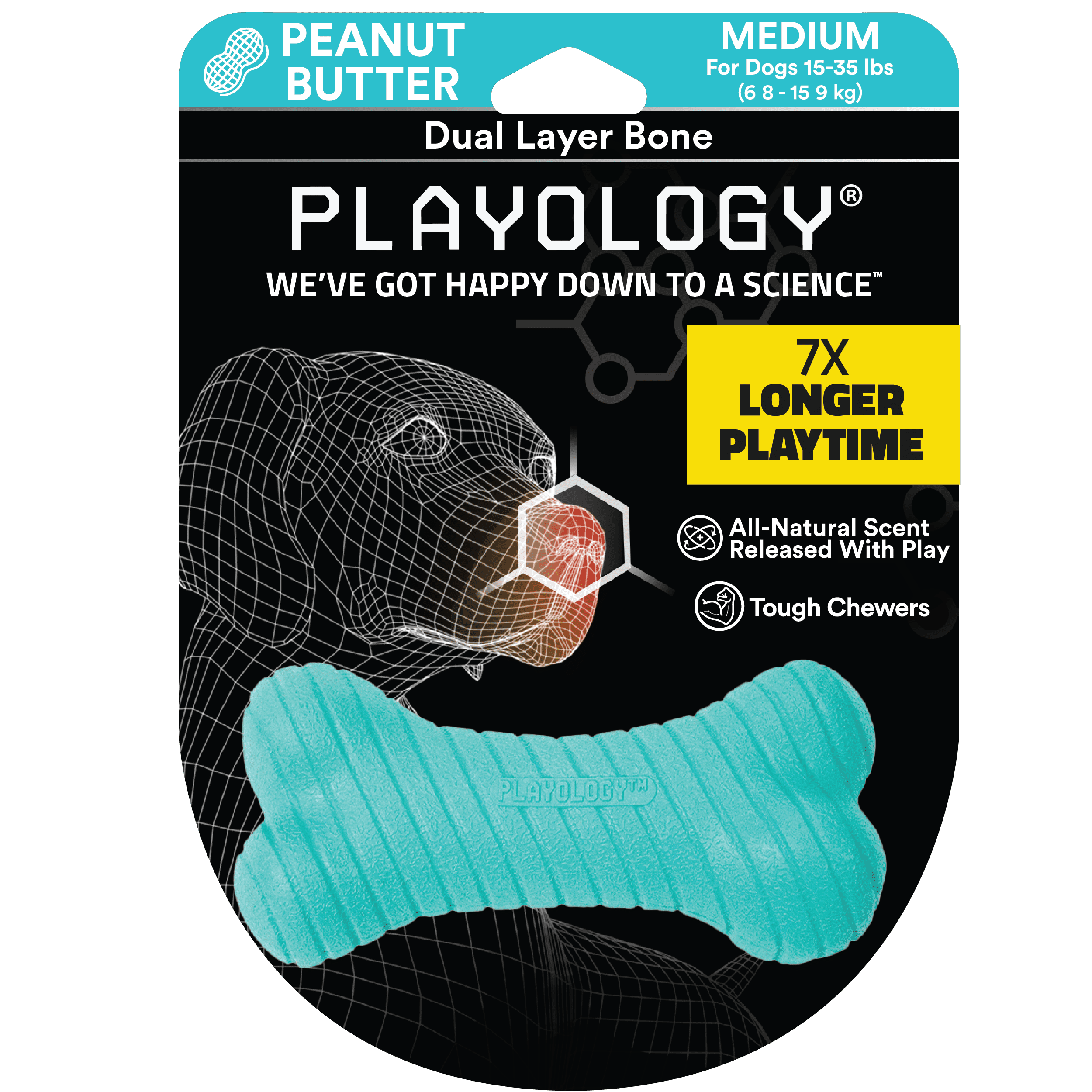 Playology Dual Layer Bone Dog Toy Peanut Butter Medium
