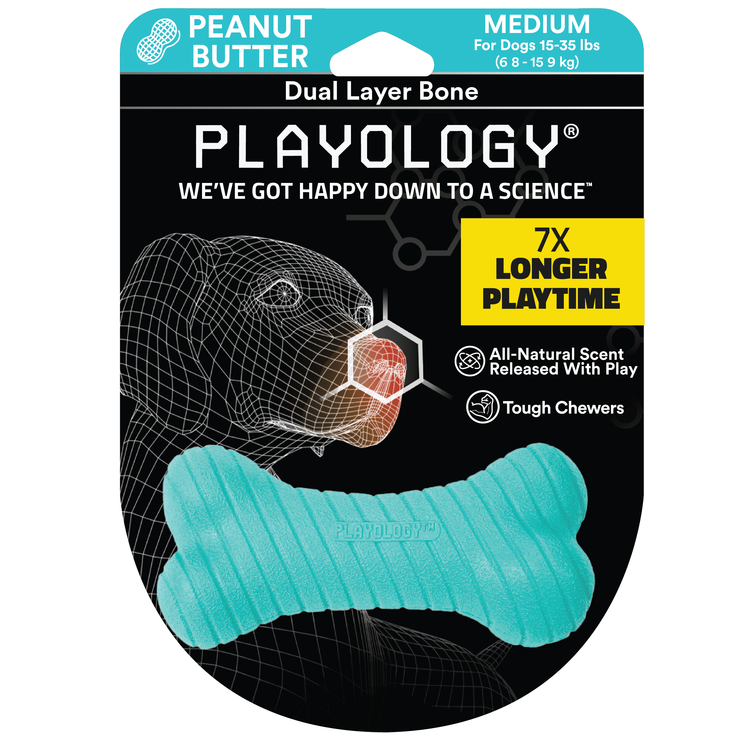 Playology Dual Layer Bone Dog Toy Peanut Butter Large