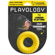 Playology Dog Toys | Durable Chew Toy Dual Layer Ring, Chicken Scented Toy - Medium