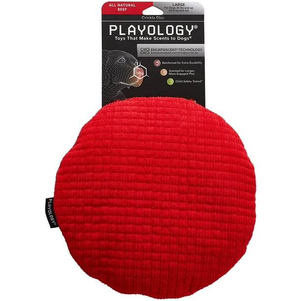 Playology Plush Crinkle Disk Beef Scented Dog Toy Playology Plush Crinkle Disk Beef Scented Dog Toy