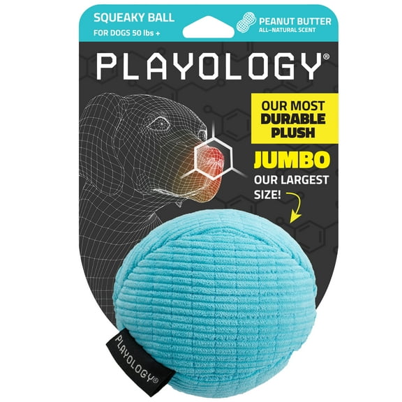 Playology Dog Toys | Plush Squeaky Ball, Peanut Butter Scented Toy - Jumbo