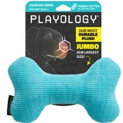 Playology Dog Toys | Plush Squeaky Bone, Peanut Butter Scented Toy - Jumbo