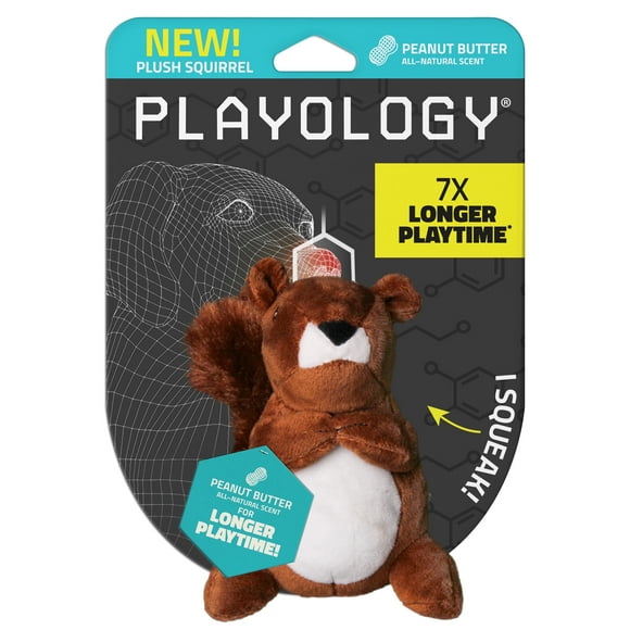 Playology Plush Squirrel, Peanut Butter Scented Dog Toy for Small Dogs
