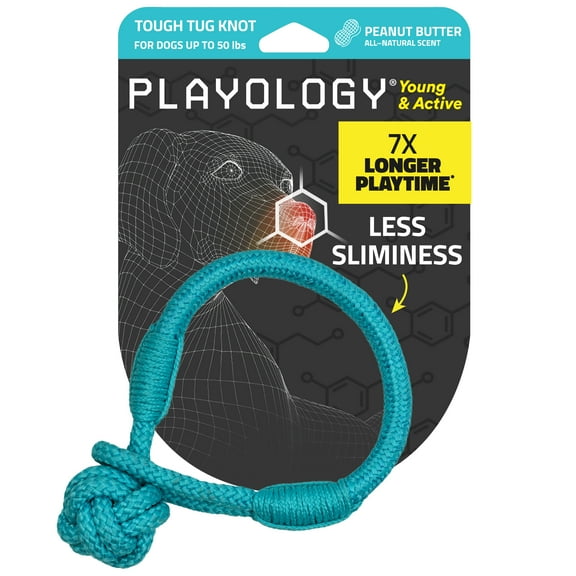 Playology Dog Toys | Puppy Teething Toy Rope Tug Knot, Peanut Butter Scented Toy, Medium