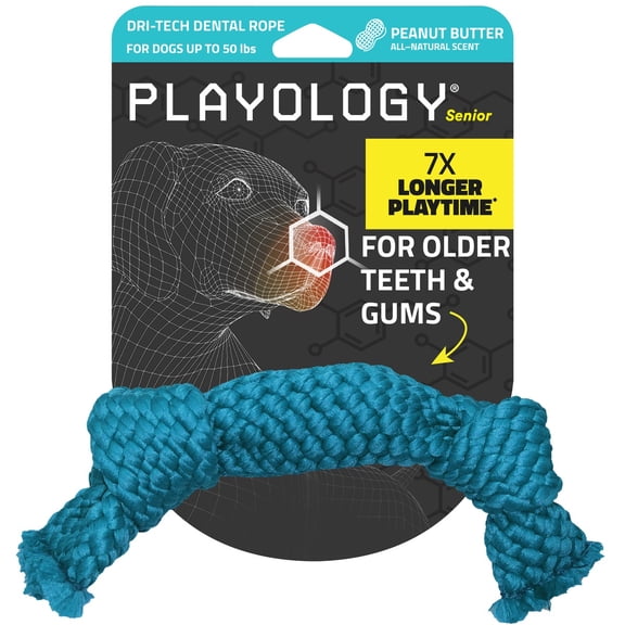 Playology Dog Toys | Dental Chew Rope For Senior Dogs, Peanut Butter Scented Toy - Medium