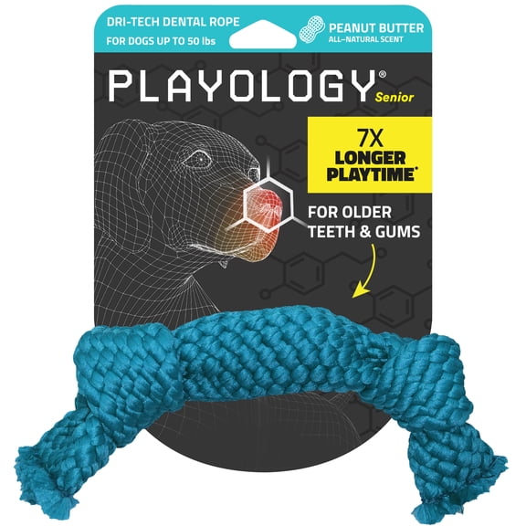 Playology Dog Toys | Dental Chew Rope For Senior Dogs, Peanut Butter Scented Toy - Medium