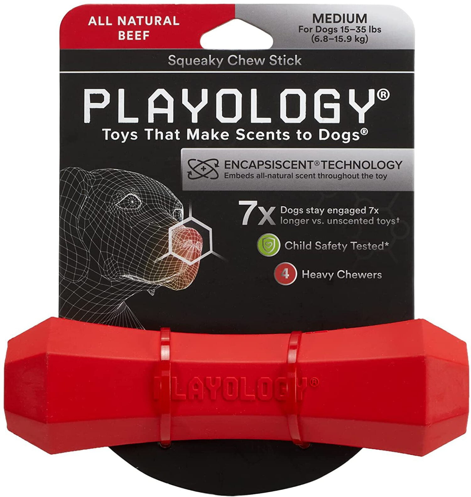 Playology Squeaky Chew Stick Dog Toy for Medium Dogs up to 50lbs