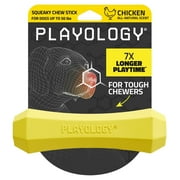 Playology Squeaky Chew Stick, Chicken Scented Yellow Dog Toy for Medium Dogs