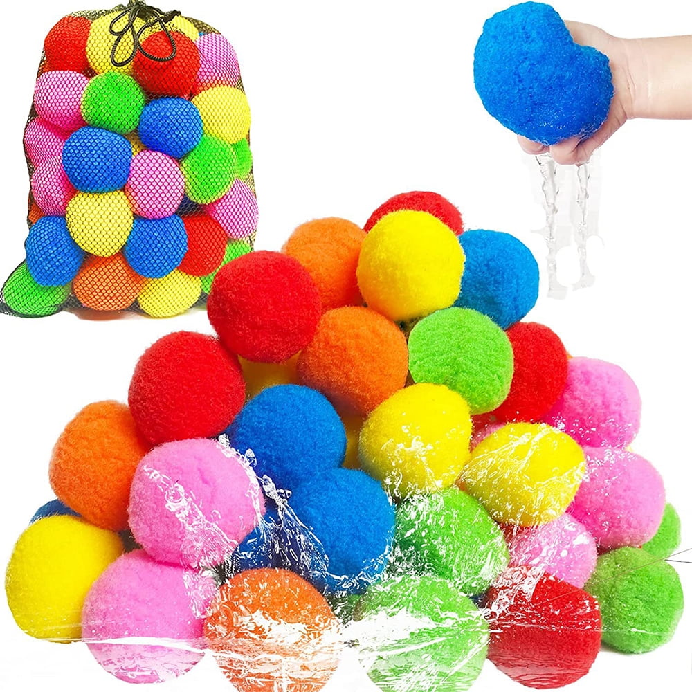 Playoza 60 Pcs Reusable Water Balls,Cotton Balls for Water Fight ...