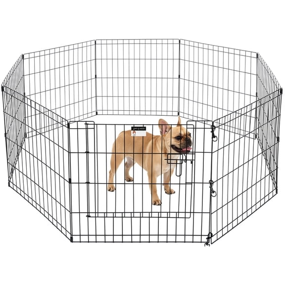 Dog Playpen – Foldable Metal Puppy Exercise Pen with 8 Durable 24×24-in Panels, Indoor/Outdoor Portable Pet Play Yard with Secure Door for Dogs, Puppies, Cats, & Small Animals by PETMAKER (Black)