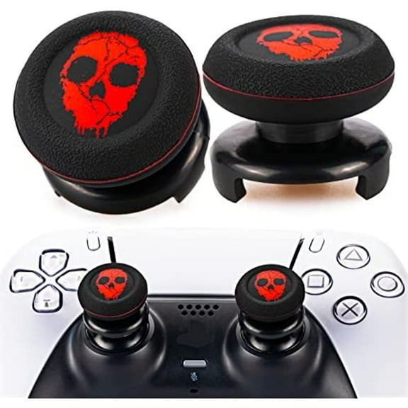 Playrealm FPS Thumbstick Extender & Printing Rubber Silicone Grip Cover 2 Sets for PS5 Dualsenese & PS4 Controller (Ghost Red)