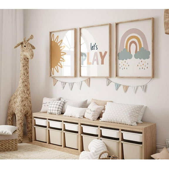 Playroom Nursery Wall Art Decor Boho Baby Girl Canvas Rainbow Wall Art Kids Room Prints Nursery Pictures Play Sign Kids Artwork Posters Baby Girl Painting for Bedroom Unframed(only canvas)