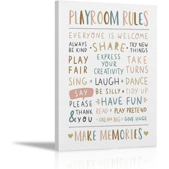 Playroom Rules Boho Neutral Colors Wall Decor Canvas Wall Art Painting Paints Picture For Home Kids Bedroom Playroom Nursery Homeschool,11x14Inch,Gifts for Kids Little Girls Boys