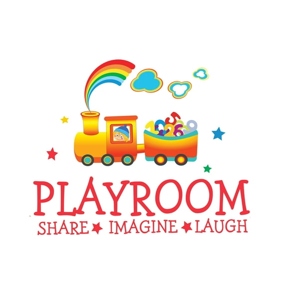 Playroom Share - Imagine -Laugh - Cute Train Wall Decal for Kids- Vinyl Sticker Decoration for Home, Nursery, Classroom or Playroom-Size : 30" x 24".