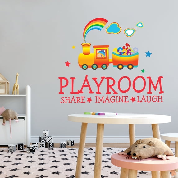 Playroom Share - Imagine -Laugh - Cute Train Wall Decal for Kids- Vinyl Sticker Decoration for Home, Nursery, Classroom or Playroom-Size : 30" x 24"