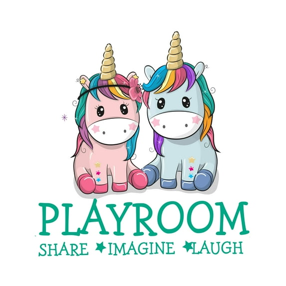 Playroom Share -Imagine- Laugh Wall Decals, Inspirational Quote Wall Stickers-Colorful Unicorn Playroom Sticker for Wall Classroom Nursery Decoration-Size : 36" x 40".