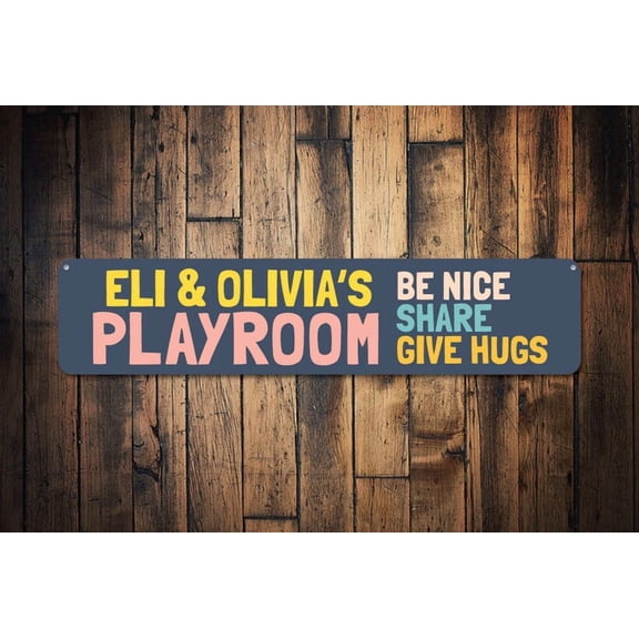Playroom Sign Child Rules Sign Share Be Nice Sign Custom Kid Sign for Bedroom Rules Playroom Decor Metal - Playrooms - Size: 16 x 4 Inches