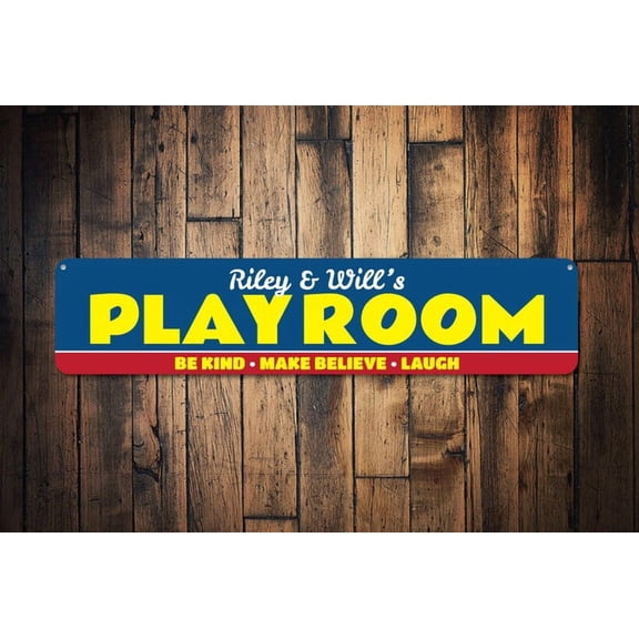 Playroom Sign Kid Rules Sign Custom Playroom Decor Be Kind Sign Laugh Sign Metal Child Birthday Gift - Play Room sign - Size: 16 x 4 Inches