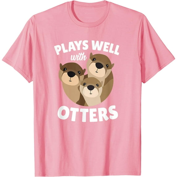 Plays Well With Otters Funny Pun Gift Softstyle Unisex T-Shirt,Light Pink Color,Size YL