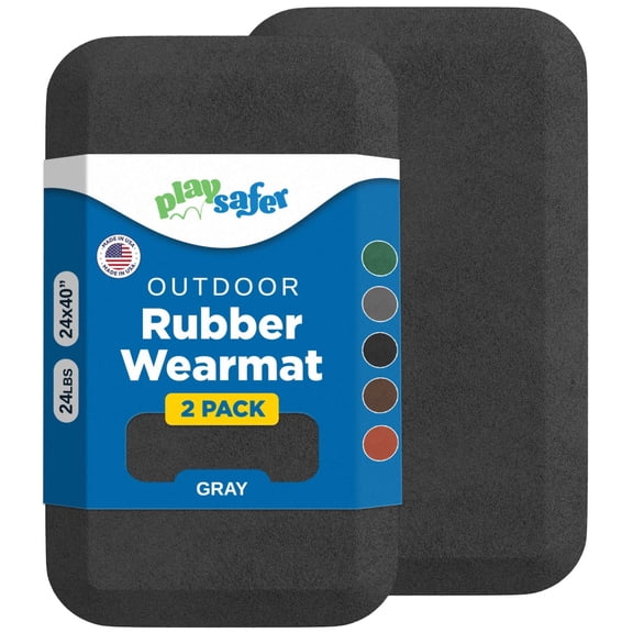 Playsafer Playground Safety Rubber Wearmats, 1" Thick, 24"x40", 2 Pack, for Swings & Slides, Gray