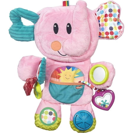 Playskool Fold 'n Go Elephant Stuffed Animal Tummy Time Toy for Babies 3 Months and Up, Pink