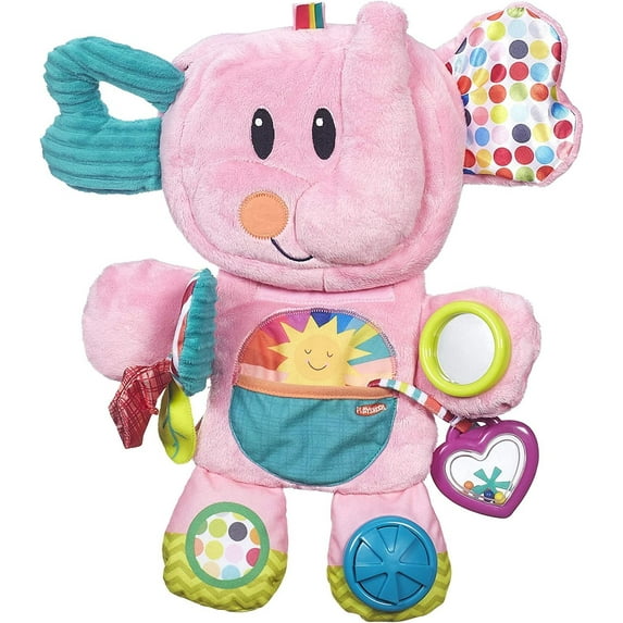 Playskool Fold 'n Go Elephant Stuffed Animal Tummy Time Toy for Babies 3 Months and Up, Pink